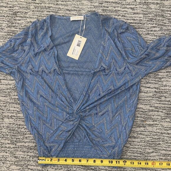 NWT Ramy Brook Chevron Dakota Twist-Front Crop Top Ocean Blue Medium - Picture 10 of 14